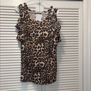 Hemish Leopard Print Cold Shoulder Top, XL